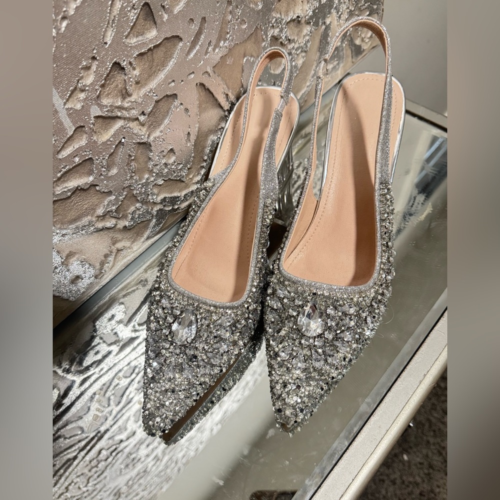 custom crystal Sparkling Silver Slingback Heels in like new condition.